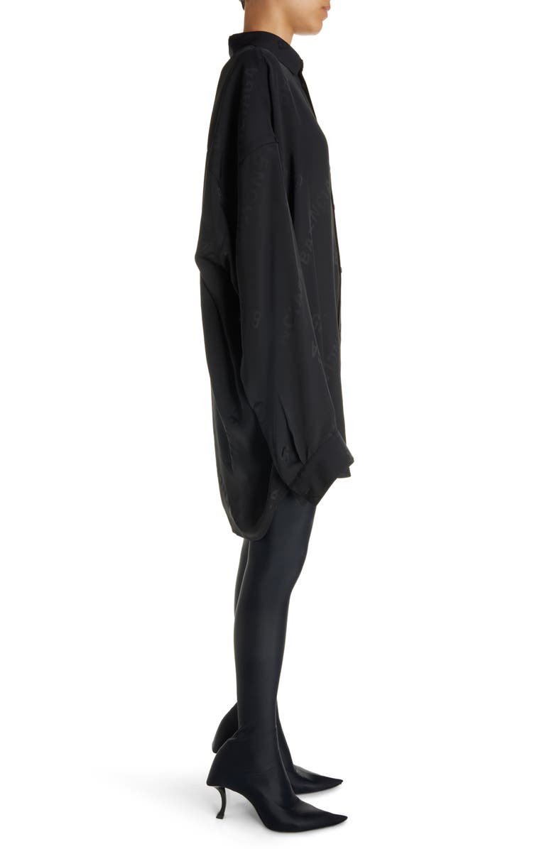 Balenciaga Logo Jacquard Cocoon Long Sleeve High-Low Shirtdress, Alternate, color, Black