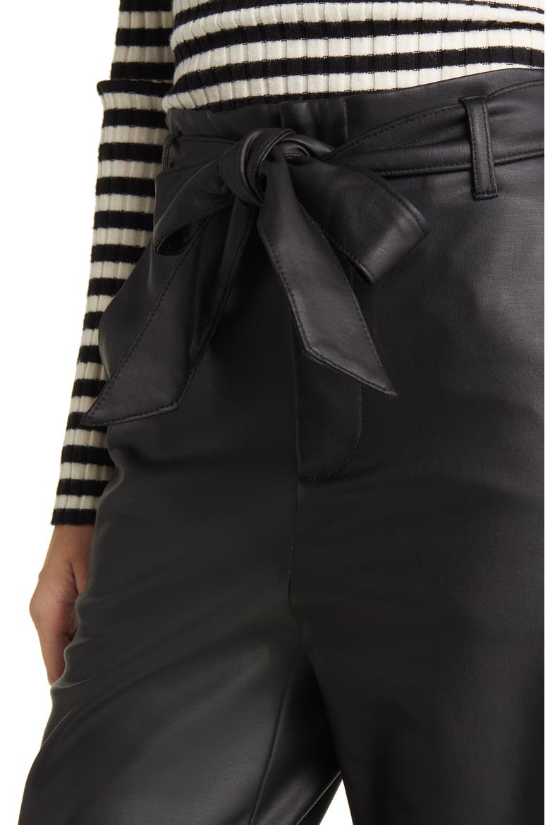 Women's Tie Belt Faux Leather Pants, Alternate, color, BLACK
