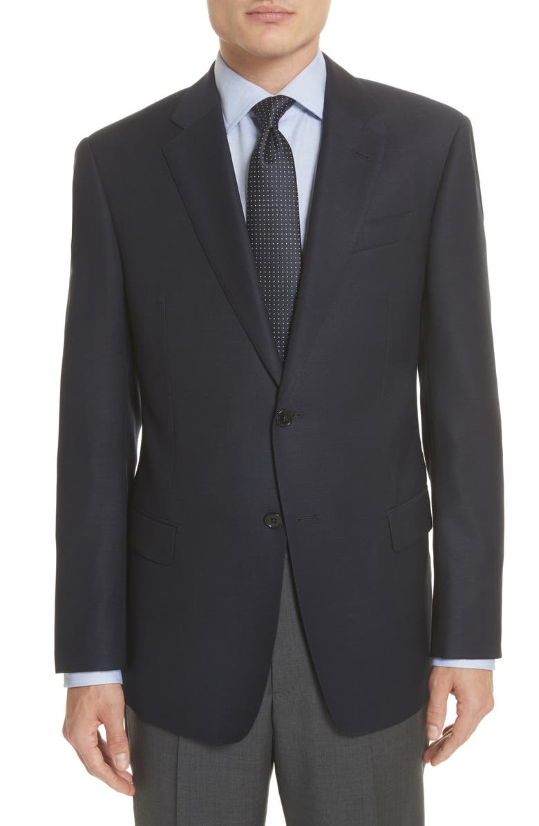 Emporio Armani Trim Fit Wool Blazer, Main, color, Navy