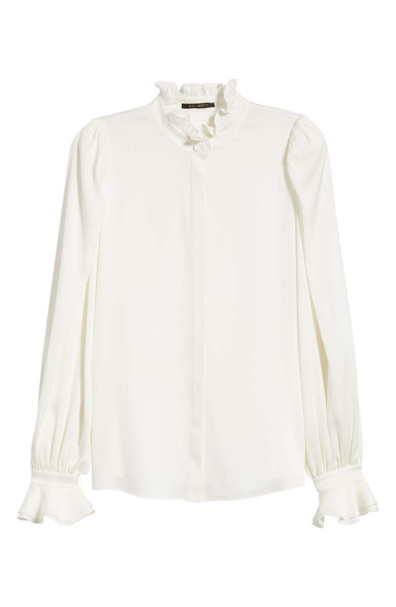 KOBI HALPERIN Harley Ruffle Puff Shoulder Stretch Silk Shirt, Alternate, color, Ivory