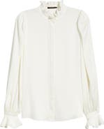 KOBI HALPERIN Harley Ruffle Puff Shoulder Stretch Silk Shirt