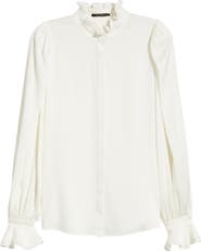 KOBI HALPERIN Harley Ruffle Puff Shoulder Stretch Silk Shirt