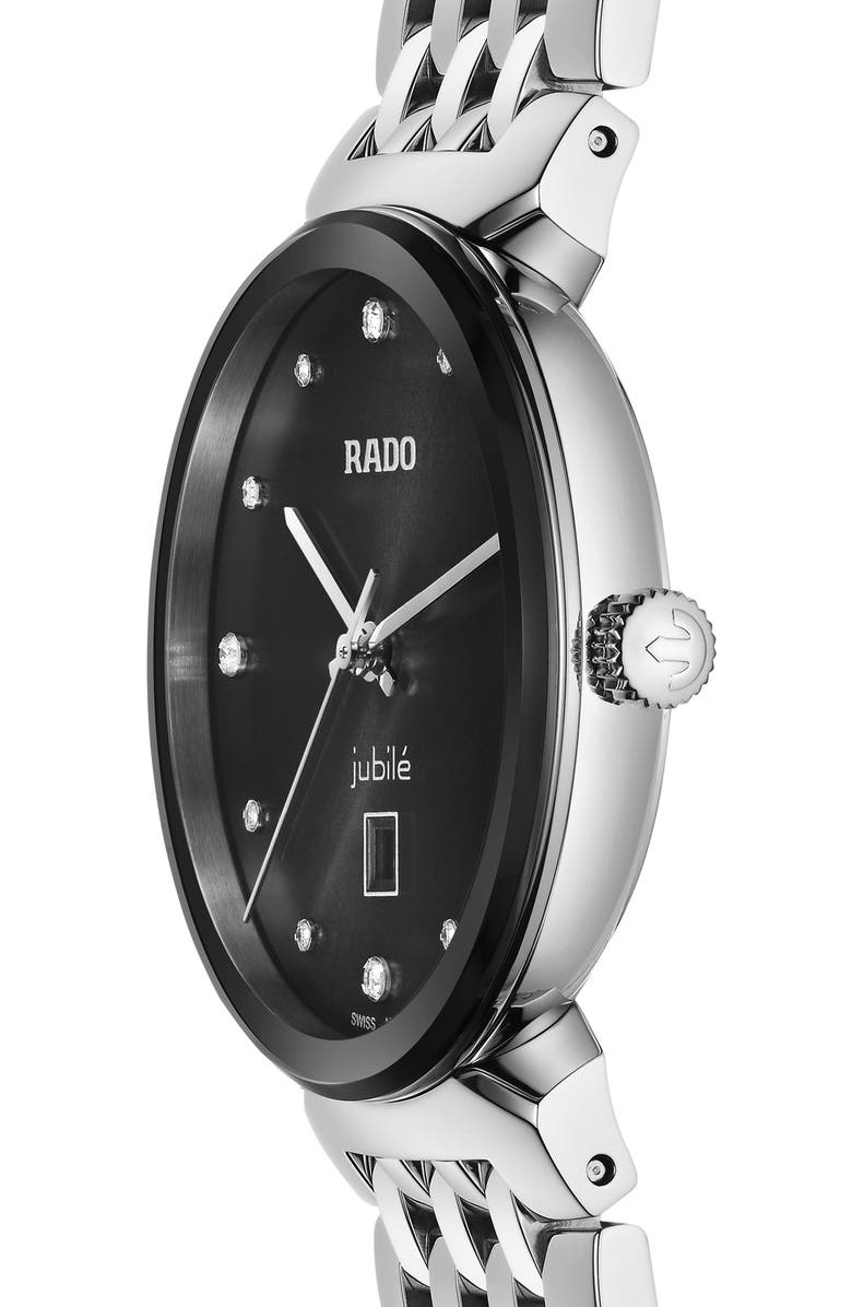 RADO Florence Classic Diamond Bracelet Watch, 30mm, Alternate, color, Black