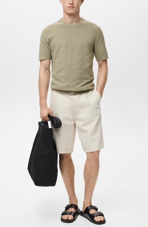 Mango Fine Knit Short Sleeve Sweater In Green