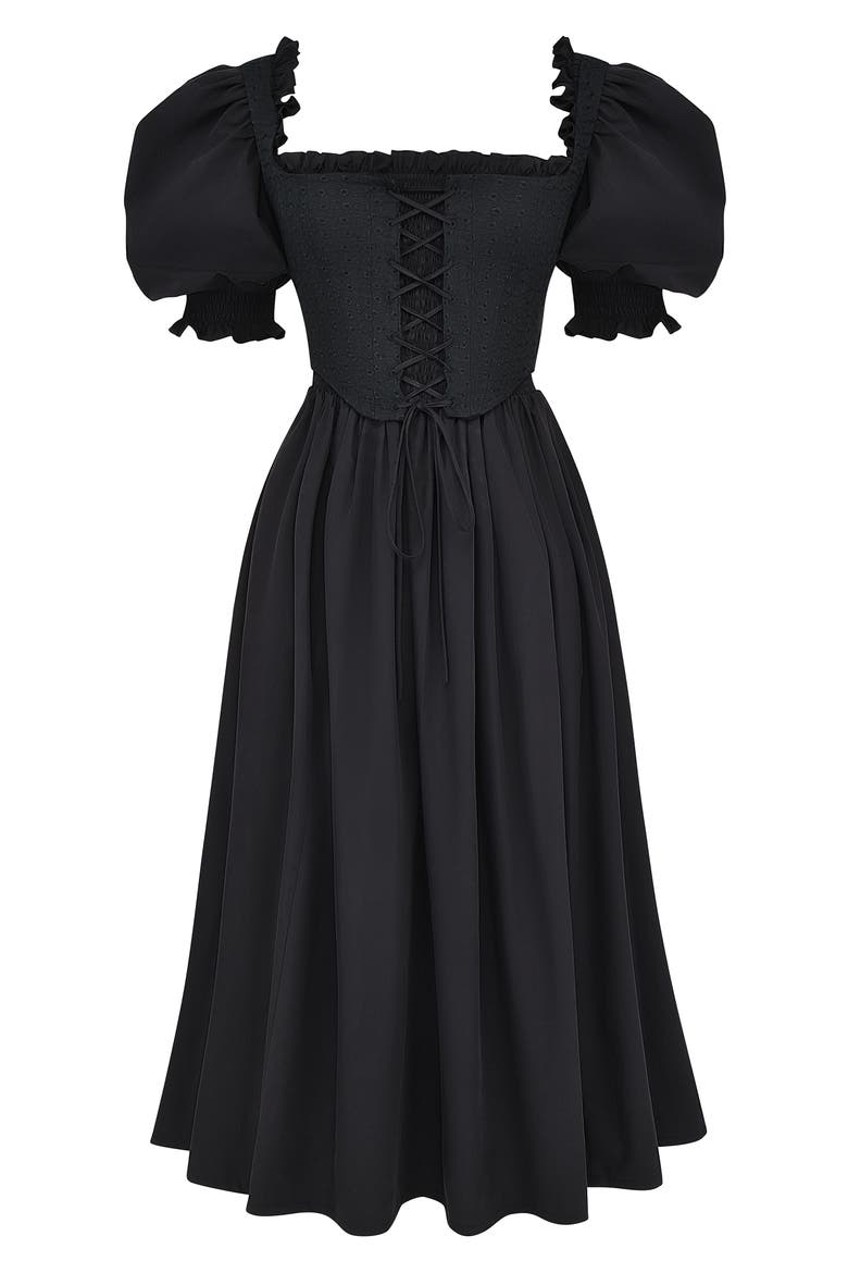 Silvana Embroidered Cold Shoulder Corset Fit & Flare Dress, Alternate, color, BLACK