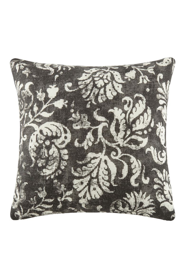 Distressed Floral Cotton Throw Pillow, Main, color, CHARCOAL
