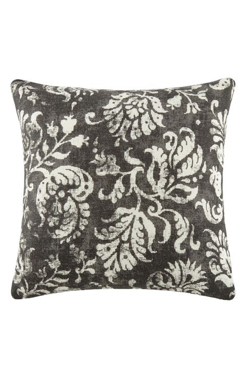 Distressed Floral Cotton Throw Pillow