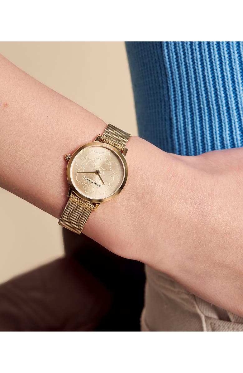 Olivia Burton Signature Floral Mesh Strap Watch, 28mm, Alternate, color,