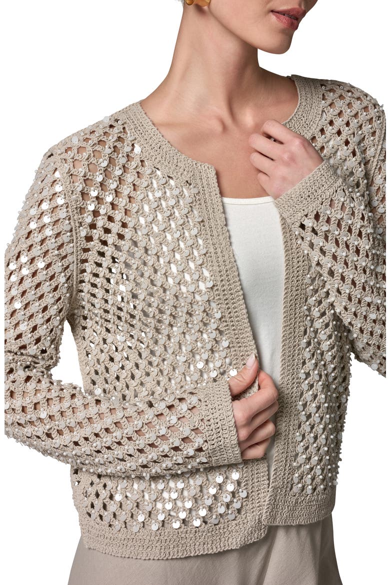 Pearl Detail Open Knit Cardigan, Alternate, color, SANDSTONE