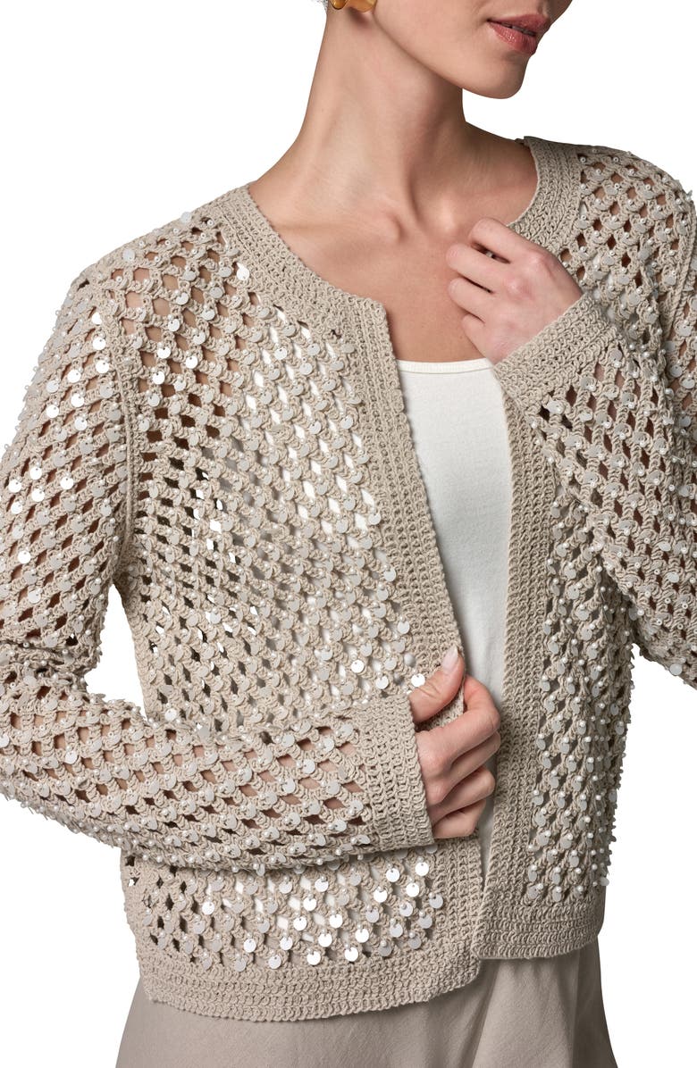 Donna Karan New York Pearl Detail Open Knit Cardigan, Alternate, color,