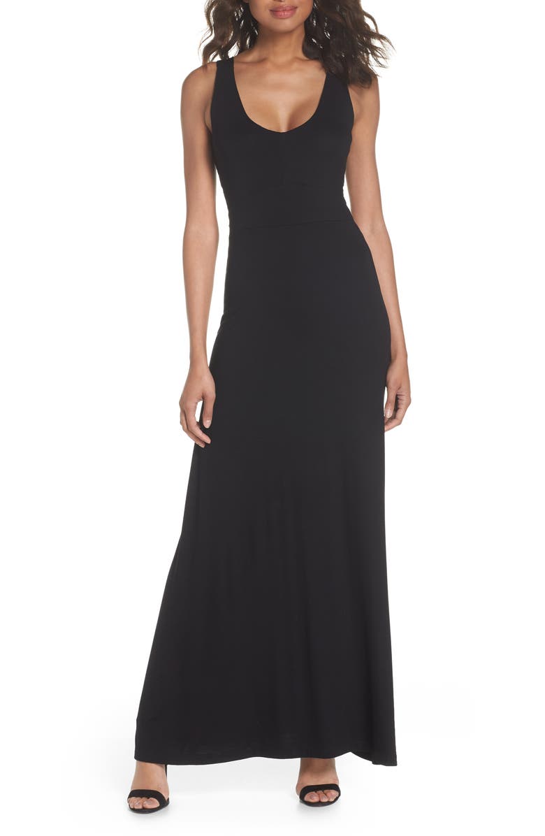 Fraiche by J Open Back Maxi Dress, Main, color, Black