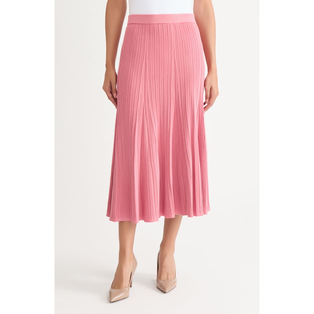 Misook Flared Ribbed Soft Knit Midi Skirt