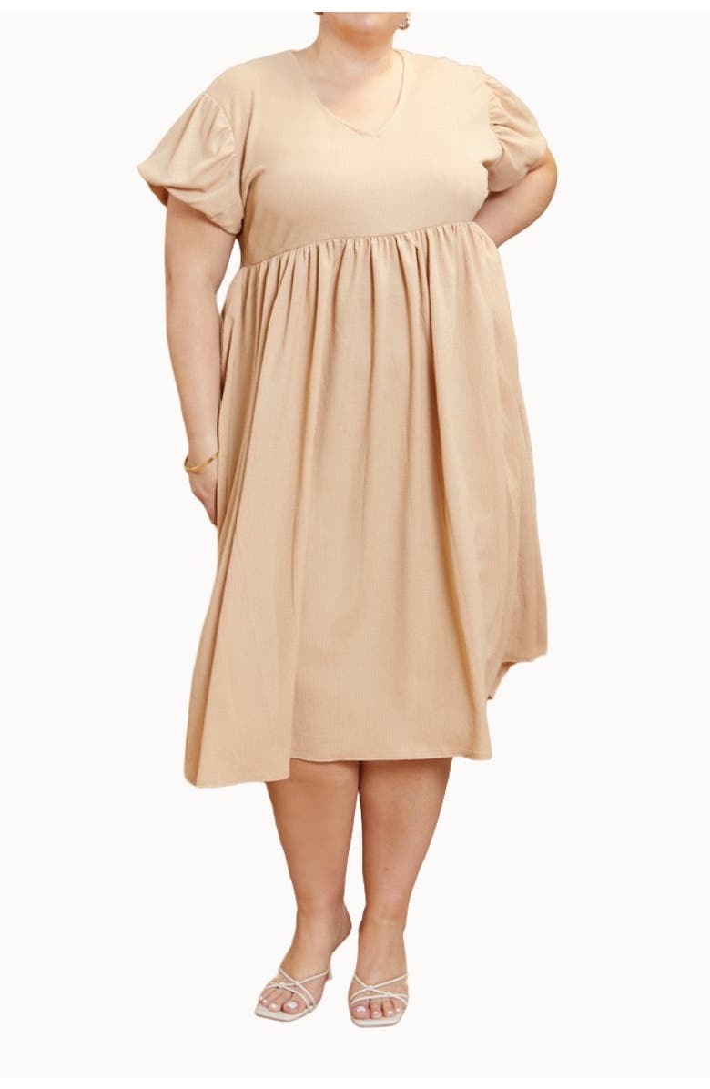 FASHION-SZN CURVE Puff Sleeve Smock Dress, Alternate, color, Stone