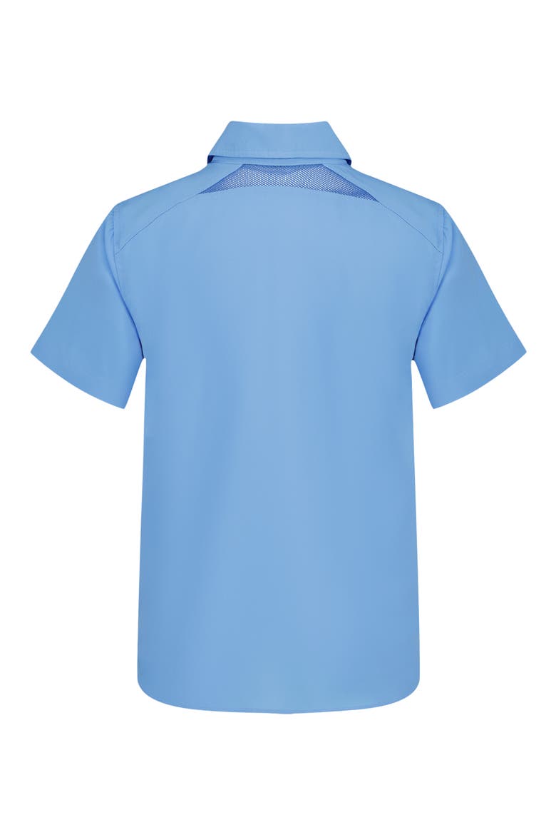 Kids' UA Drift Tide Fish Short Sleeve Performance Button-Up Shirt, Alternate, color, HORIZON BLUE
