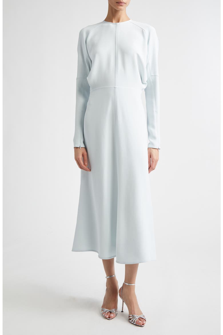 Long Sleeve Stretch Crepe Midi Dress, Main, color, GLACIAL BLUE