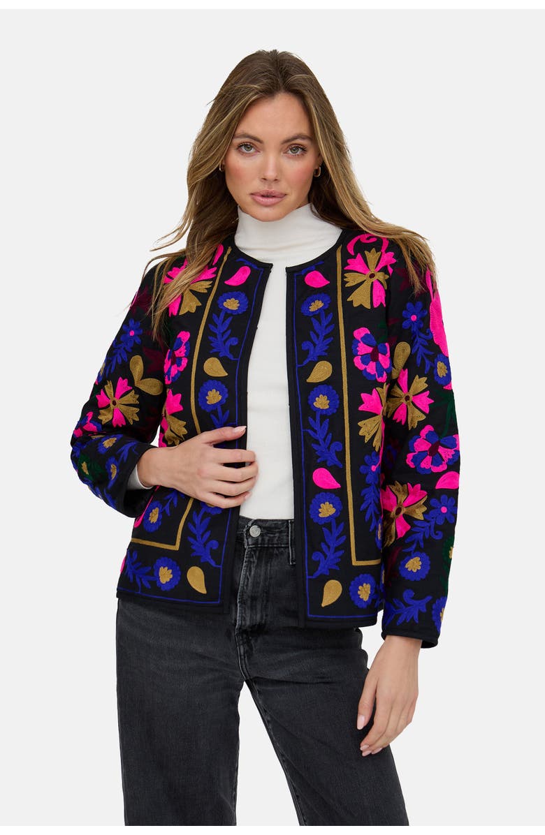 Raffya Halen Quilted Embroidered Jacket, Main, color, Black