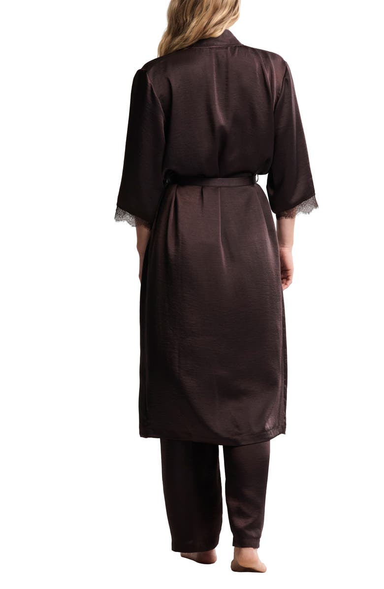 Barefoot Dreams<sup>®</sup> Liquid Lace Trim Satin Robe, Alternate, color, Umber