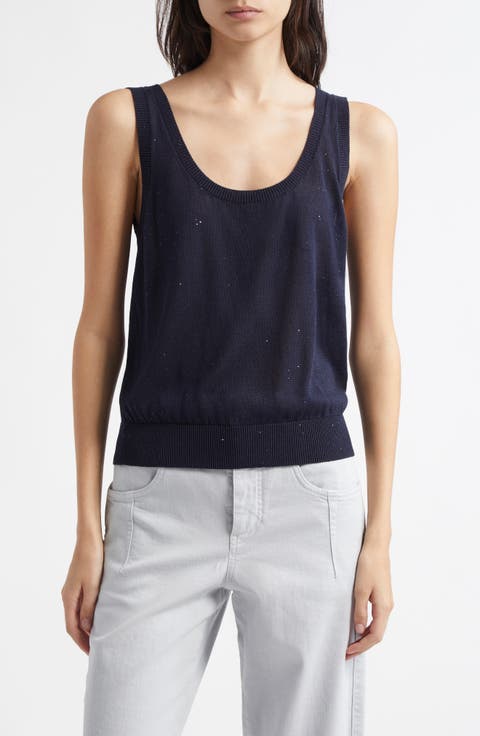 Sequin Openwork Silk & Cotton Sweater Vest