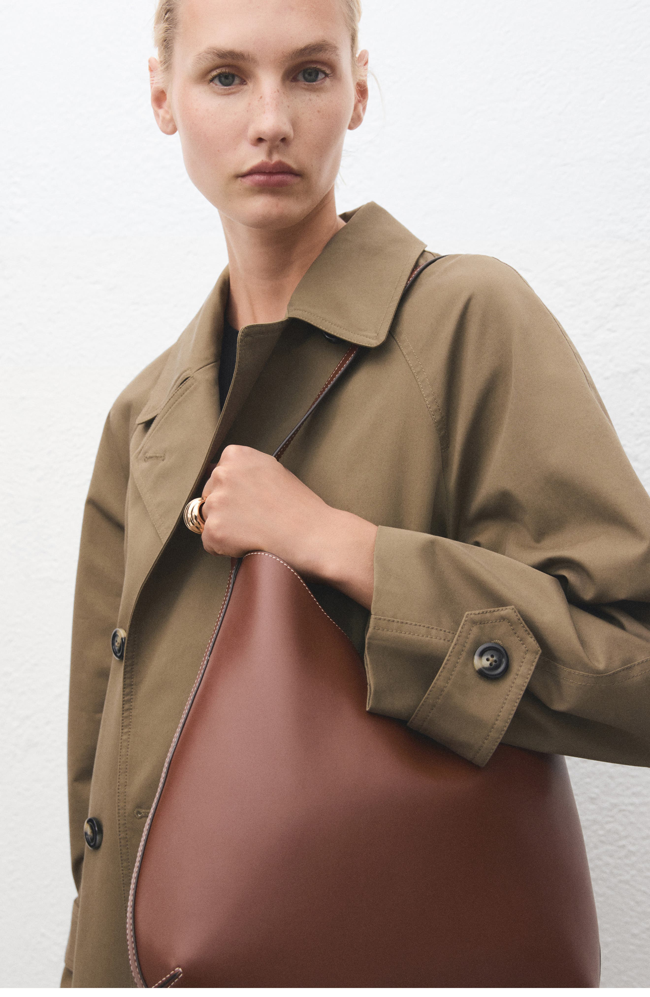 MANGO Large Oval Faux Leather Shoulder Bag, Alternate, color, Leather