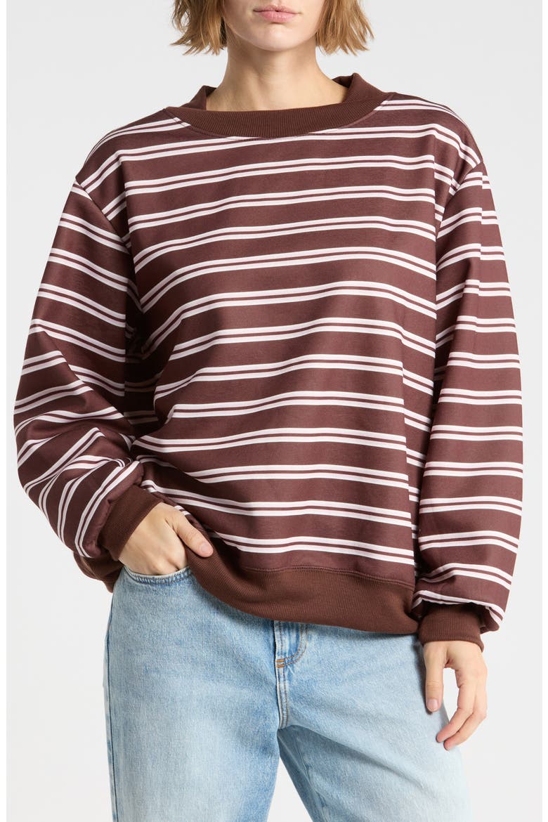 Striped Mock Neck Sweatshirt, Main, color, SHAVED CHOCOLATE COMBO