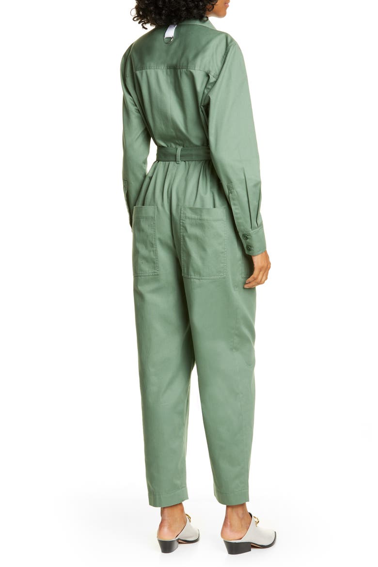 Long Sleeve Cotton Twill Jumpsuit, Alternate, color, DARK CELADON