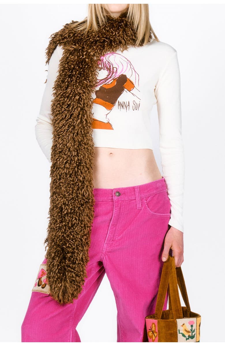 Anna Sui Faux Curly Lamb Fur Long Scarf, Alternate, color, Cinnamon