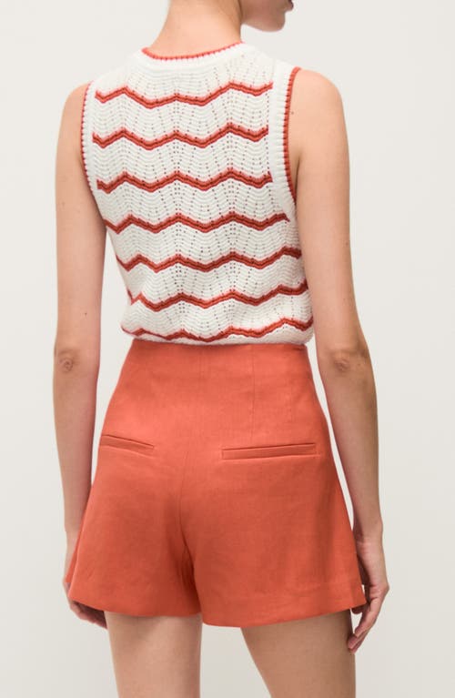 Shop Veronica Beard Jerrel Chevron Stripe Cotton Blend Sleeveless Sweater In Off White Pink Shell Persimmon