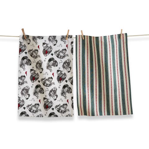 Farmhouse Santa Dishtowel Set of 2 - Christmas Kitchen Towels