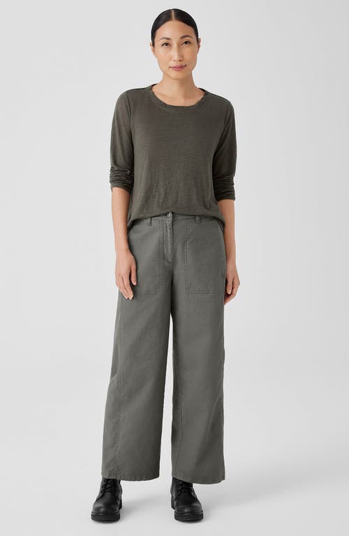 Eileen Fisher Cropped Wide-leg Hemp-cotton Pants In Green