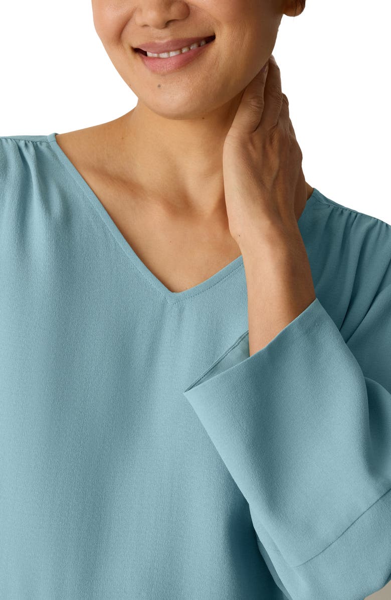 Eileen Fisher Lantern Sleeve Silk Top, Alternate, color, Seafoam