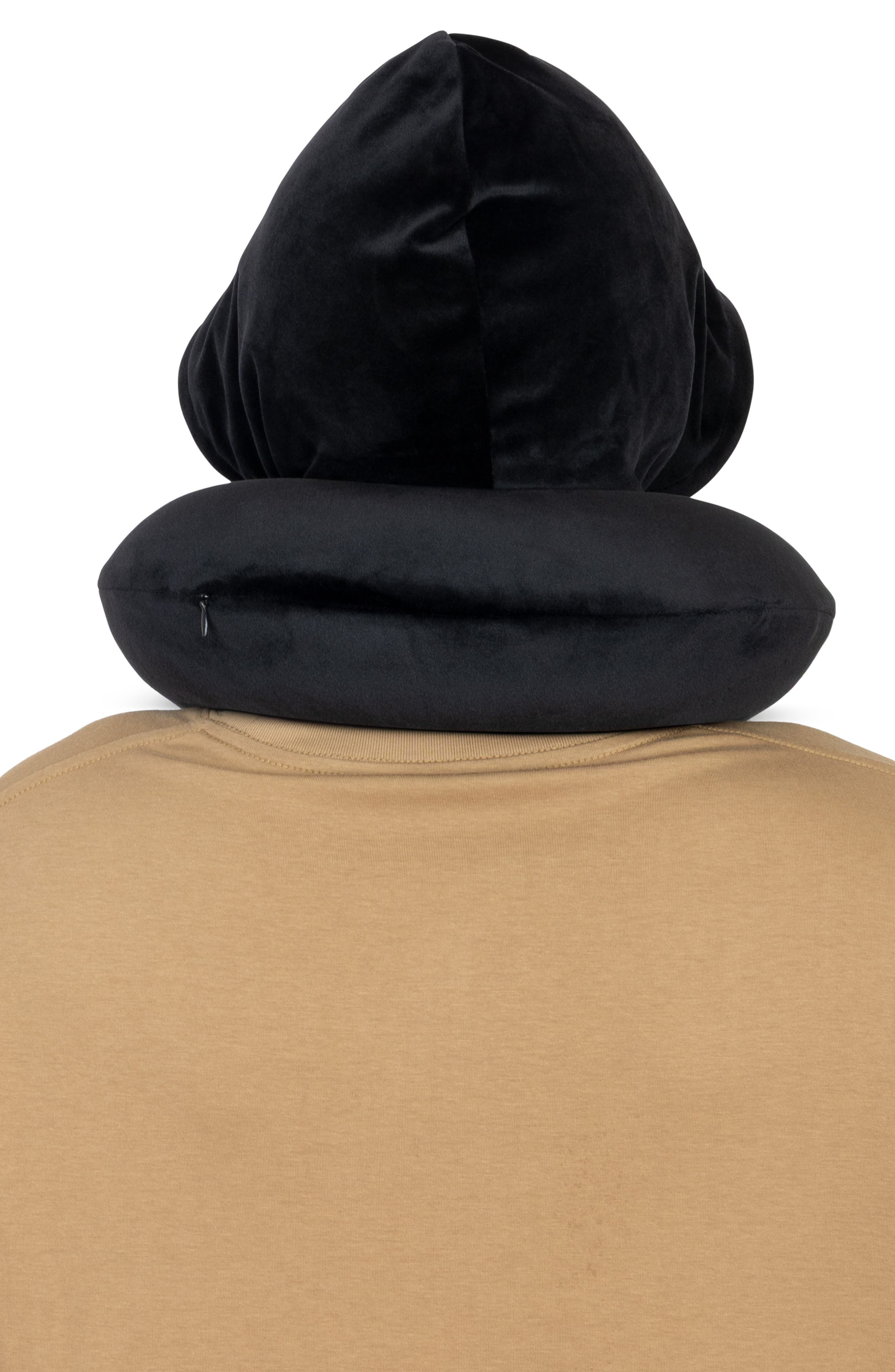 Von Dutch Pinstripe Hooded Memory Foam Travel Neck Pillow, Alternate, color, Black