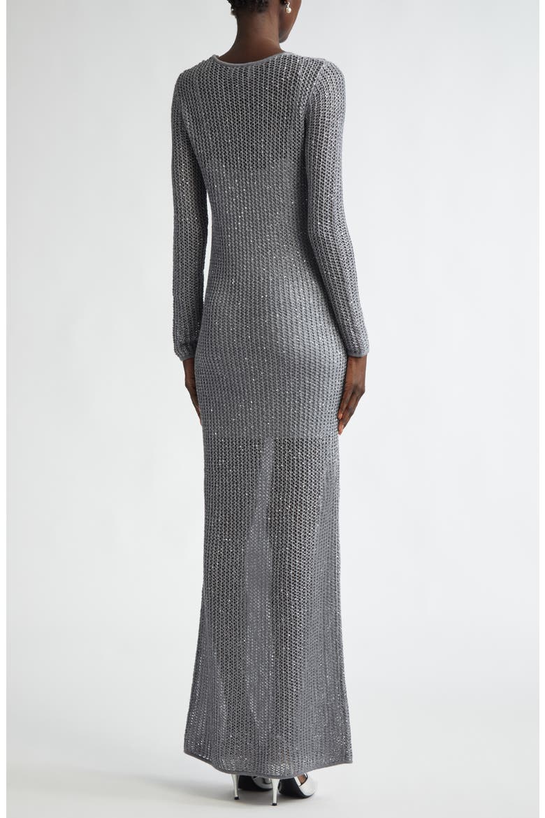 Sequin Long Sleeve Mesh Knit Gown, Alternate, color, SILVER