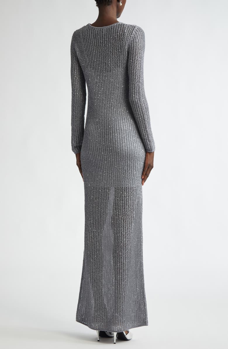 ST. JOHN Sequin Long Sleeve Mesh Knit Gown, Alternate, color, Silver