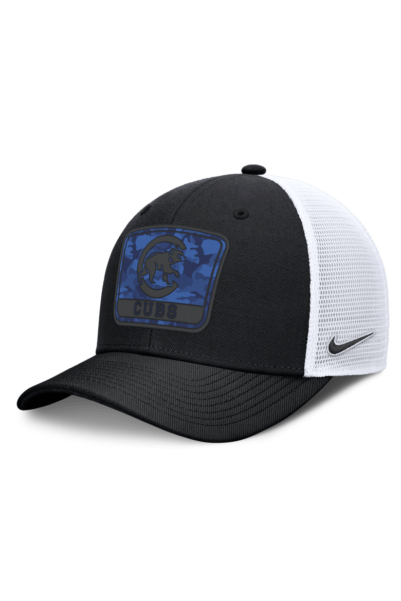 Men's Nike Black/White Chicago Cubs Camo Rise Trucker Dri-FIT Adjustable Hat, Main, color, Black