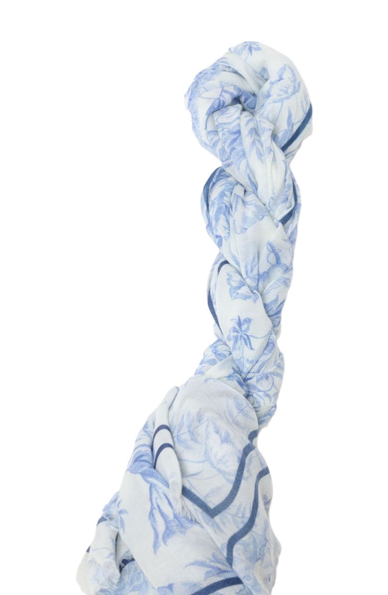 maje Floral print wool blend shawl, Alternate, color, White/Blue