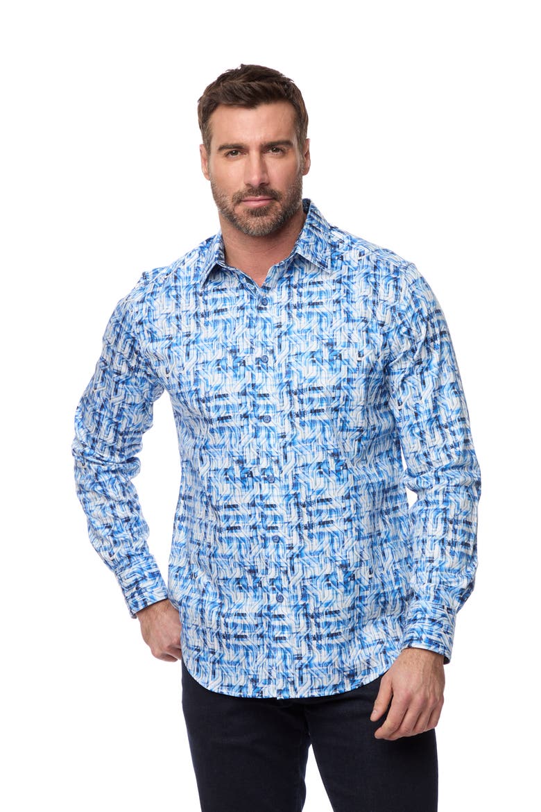 Erasmus Rope Jacquard Cotton Button-Up Shirt, Alternate, color, BLUE