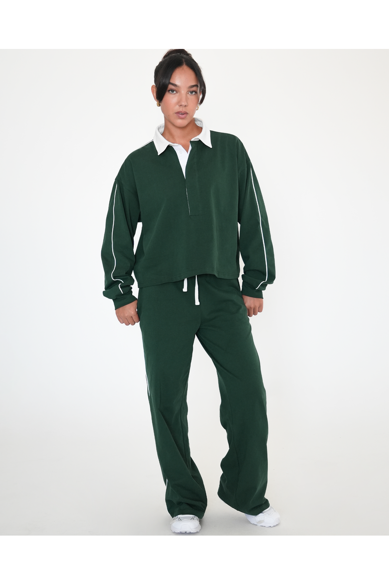 Rugby Piping Relaxed Polo Top, Alternate, color, Green/White