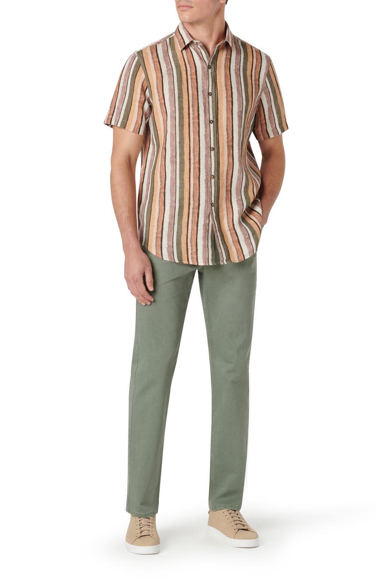 Orson Stripe Short Sleeve Linen Button-Up Shirt, Alternate, color, COPPER