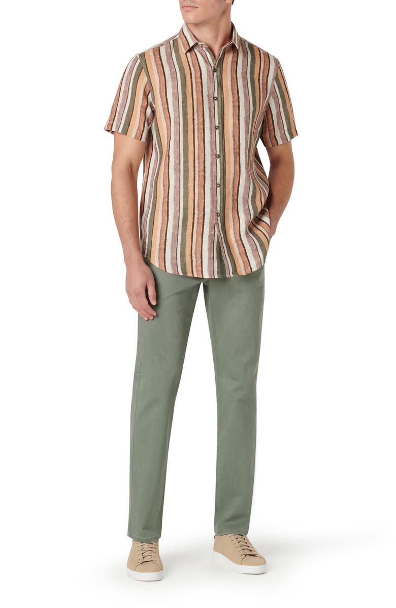 Bugatchi Orson Stripe Short Sleeve Linen Button-Up Shirt, Alternate, color, 