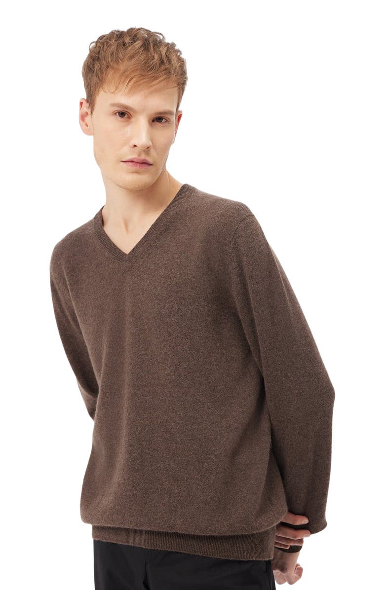 GOBI Mongolian Cashmere Essential V-Neck Cashmere Sweater, Alternate, color, Cocoa