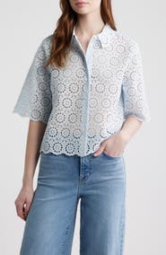 FRAME The Petal Eyelet Crop Shirt