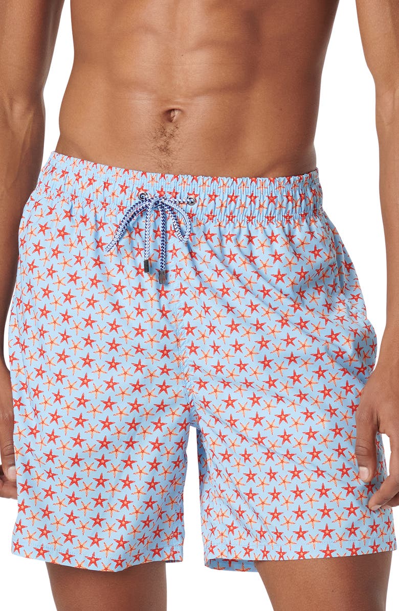 Bugatchi Print Swim Trunks, Main, color, Sky
