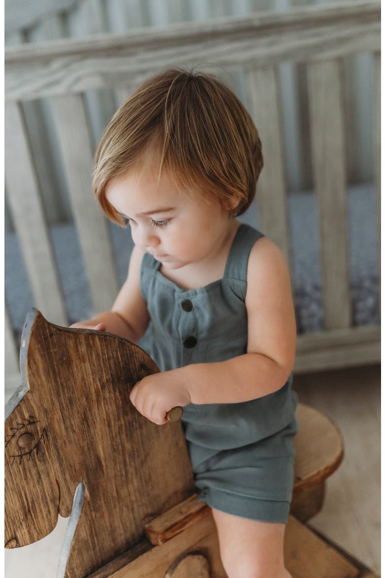 Cuffed Organic Cotton Muslin Romper, Alternate, color, MOONSTONE