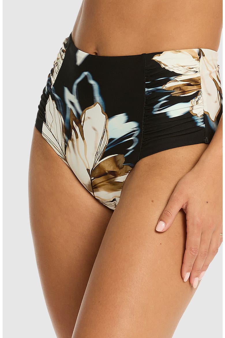 La Luna High Waist Gathered Side Bikini Bottoms, Alternate, color, BLACK
