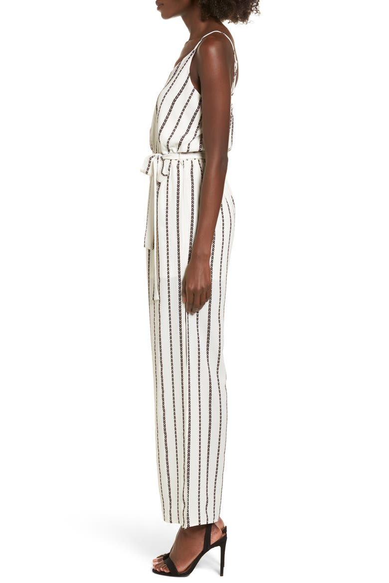 Tie Waist Jumpsuit, Alternate, color, IVORY/ BLACK