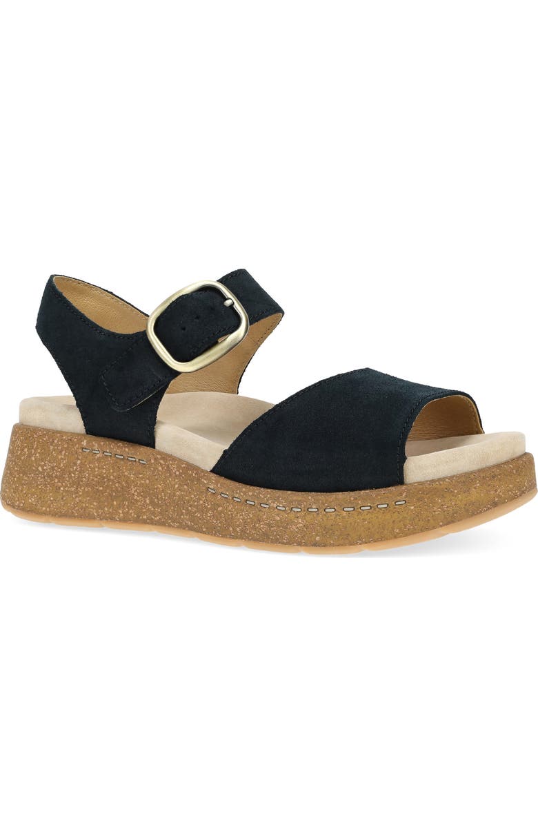 Dansko Bianca Platform Wedge Sandal, Main, color, Black Burnished Suede