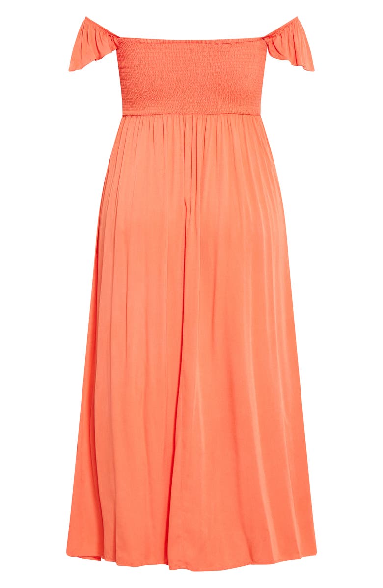 City Chic Tiarne Smocked Maxi Dress, Alternate, color, Hot Coral