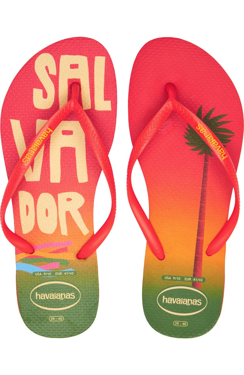 Havaianas Slim Postcard Flip Flop, Alternate, color, Blood Orange
