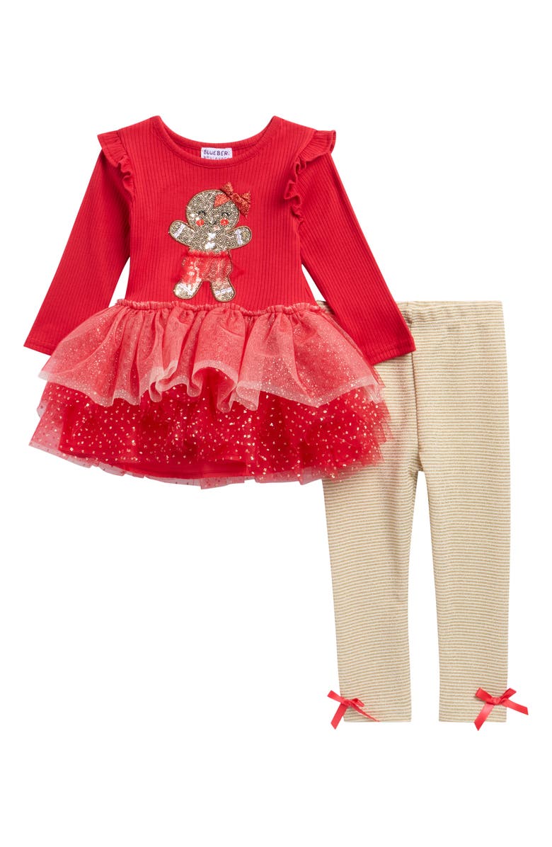 BLUEBERRY Kids' Christmas Tutu Dress & Leggings Set, Main, color, Red