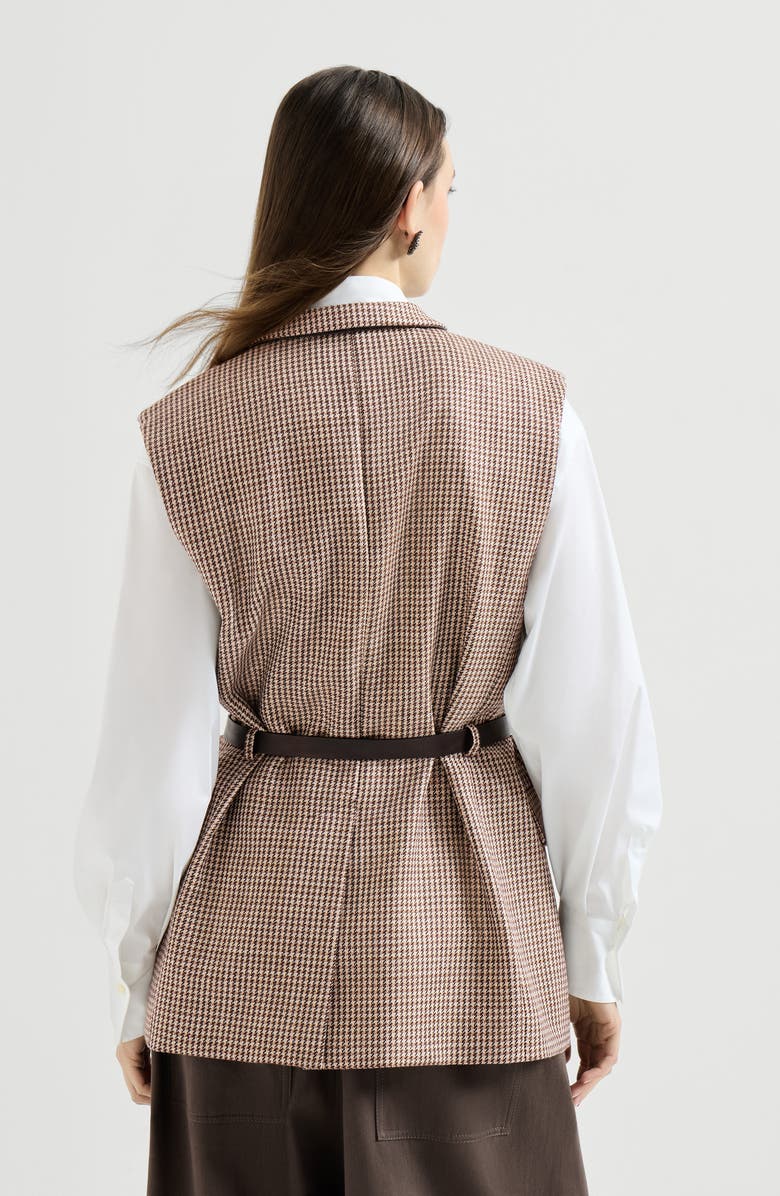 Brunello Cucinelli Sparkling houndstooth vest, Alternate, color, Brown